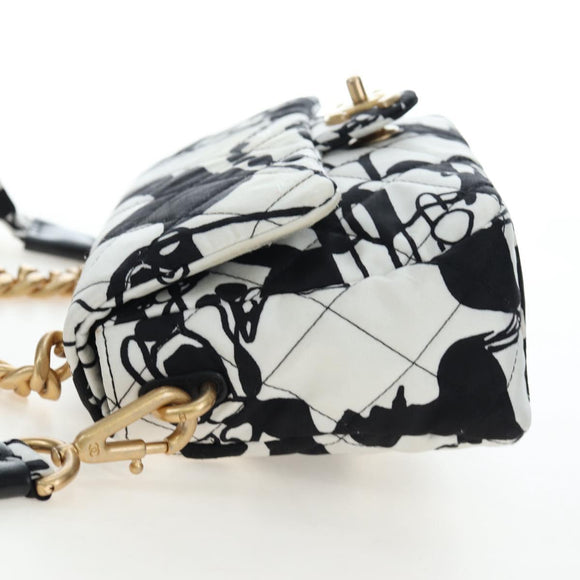 CHANEL Matelasse Chain Shoulder Bag Satin 2way White Gold CC Auth 195250M
