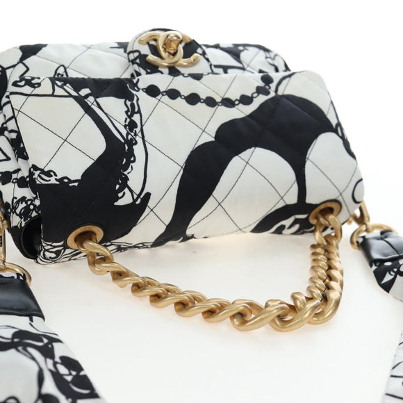 CHANEL Matelasse Chain Shoulder Bag Satin 2way White Gold CC Auth 195250M