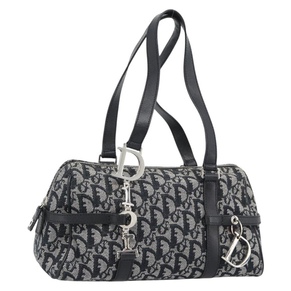 Christian Dior Trotter Canvas Boston Bag Black Silver Auth 195251V