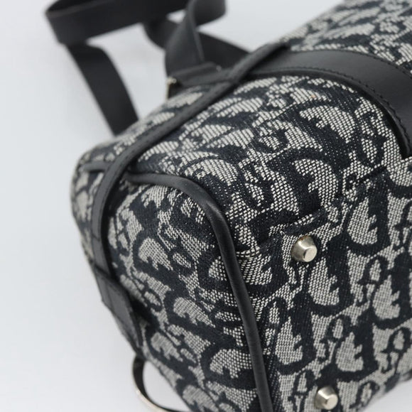 Christian Dior Trotter Canvas Boston Bag Black Silver Auth 195251V