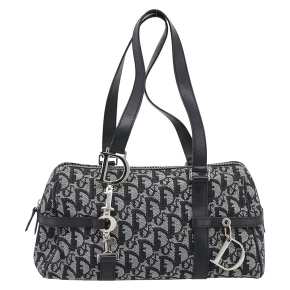 Christian Dior Trotter Canvas Boston Bag Black Silver Auth 195251V