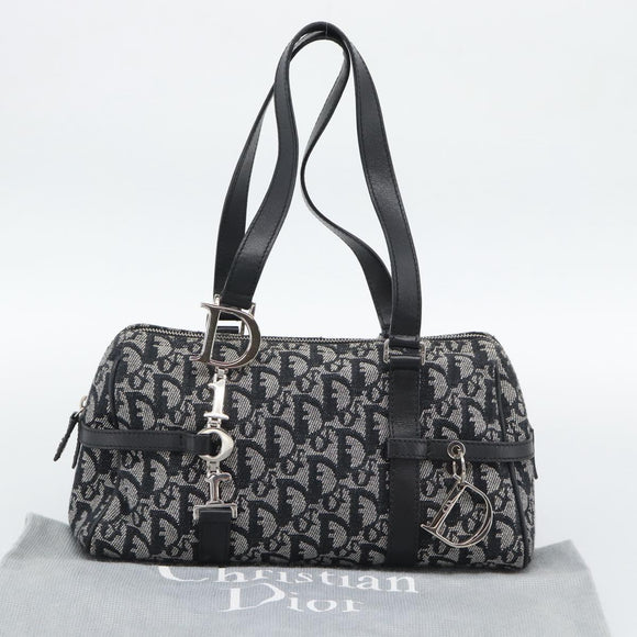 Christian Dior Trotter Canvas Boston Bag Black Silver Auth 195251V