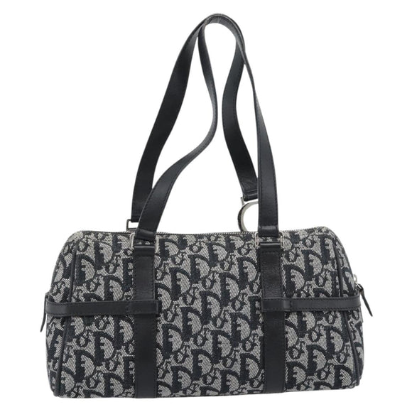 Christian Dior Trotter Canvas Boston Bag Black Silver Auth 195251V