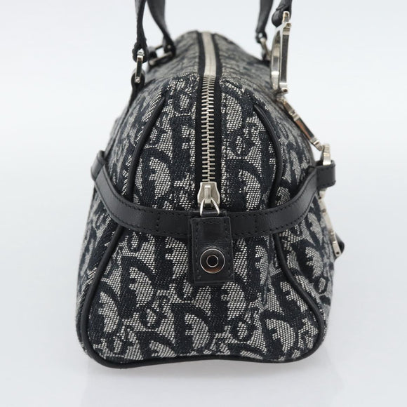 Christian Dior Trotter Canvas Boston Bag Black Silver Auth 195251V