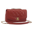 CHANEL Matelasse Chain Shoulder Bag Lamb Skin Red Gold Tone CC Auth 195253SM-1