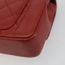 CHANEL Matelasse Chain Shoulder Bag Lamb Skin Red Gold Tone CC Auth 195253SM-17
