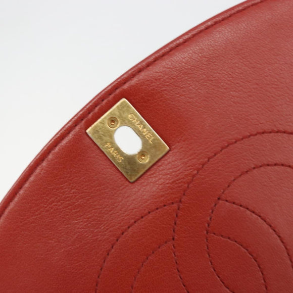 CHANEL Matelasse Chain Shoulder Bag Lamb Skin Red Gold Tone CC Auth 195253SM
