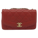 CHANEL Matelasse Chain Shoulder Bag Lamb Skin Red Gold Tone CC Auth 195253SM-13