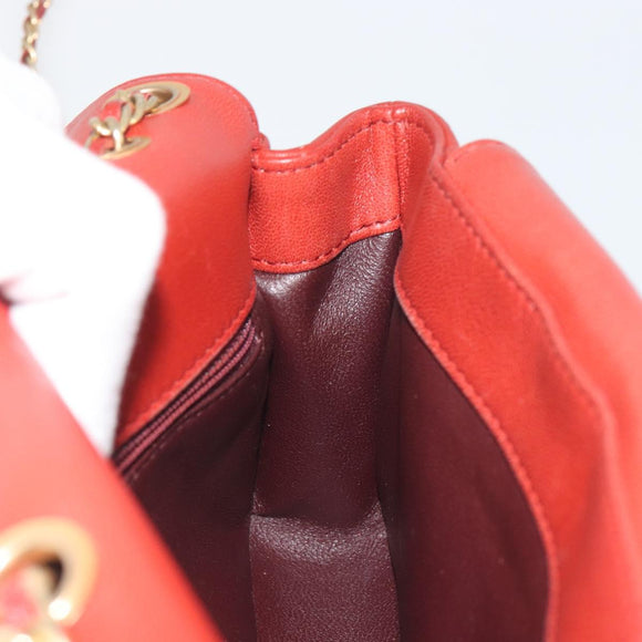CHANEL Matelasse Chain Shoulder Bag Lamb Skin Red Gold Tone CC Auth 195253SM
