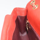 CHANEL Matelasse Chain Shoulder Bag Lamb Skin Red Gold Tone CC Auth 195253SM-25