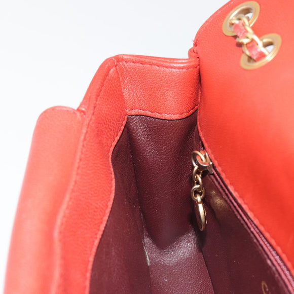 CHANEL Matelasse Chain Shoulder Bag Lamb Skin Red Gold Tone CC Auth 195253SM