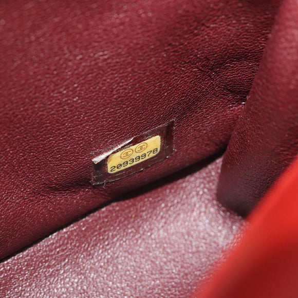CHANEL Matelasse Chain Shoulder Bag Lamb Skin Red Gold Tone CC Auth 195253SM