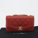 CHANEL Matelasse Chain Shoulder Bag Lamb Skin Red Gold Tone CC Auth 195253SM-12