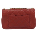 CHANEL Matelasse Chain Shoulder Bag Lamb Skin Red Gold Tone CC Auth 195253SM-2