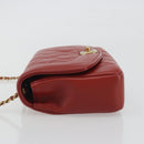 CHANEL Matelasse Chain Shoulder Bag Lamb Skin Red Gold Tone CC Auth 195253SM-4