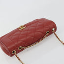 CHANEL Matelasse Chain Shoulder Bag Lamb Skin Red Gold Tone CC Auth 195253SM-6