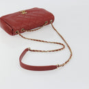 CHANEL Matelasse Chain Shoulder Bag Lamb Skin Red Gold Tone CC Auth 195253SM-7
