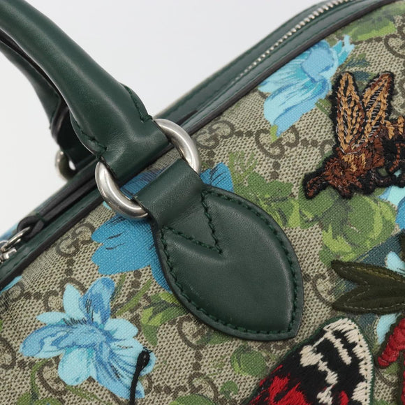 GUCCI GG Supreme Boston Bag PVC Leather 2way Green Silver 409527 Auth 195254SAM