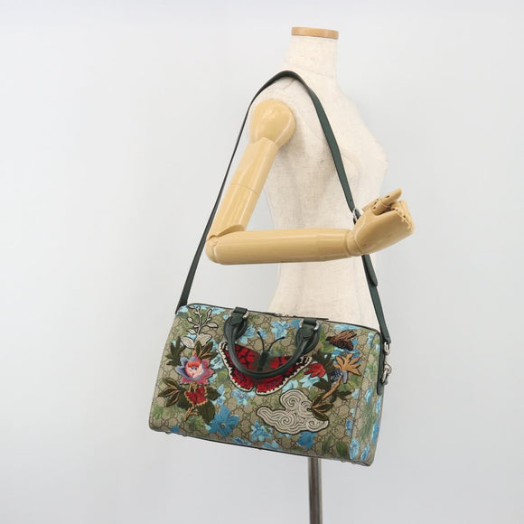 GUCCI GG Supreme Boston Bag PVC Leather 2way Green Silver 409527 Auth 195254SAM