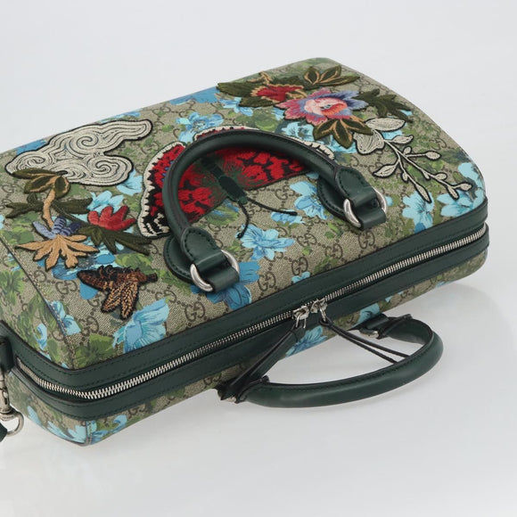 GUCCI GG Supreme Boston Bag PVC Leather 2way Green Silver 409527 Auth 195254SAM