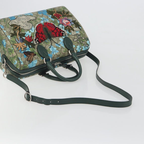 GUCCI GG Supreme Boston Bag PVC Leather 2way Green Silver 409527 Auth 195254SAM