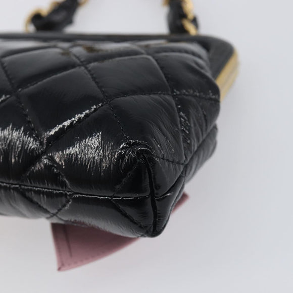 CHANEL Chain Matelasse Shoulder Bag Patent leather Black Gold CC Auth 195256M