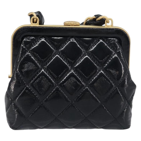 CHANEL Chain Matelasse Shoulder Bag Patent leather Black Gold CC Auth 195256M