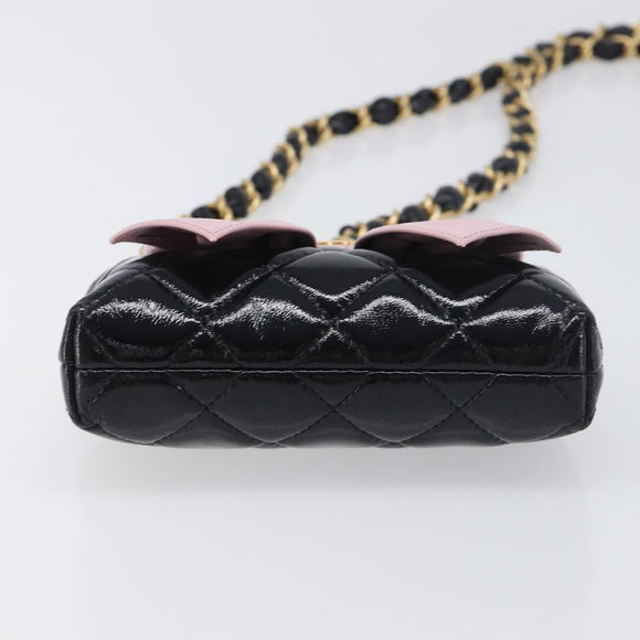 CHANEL Chain Matelasse Shoulder Bag Patent leather Black Gold CC Auth 195256M