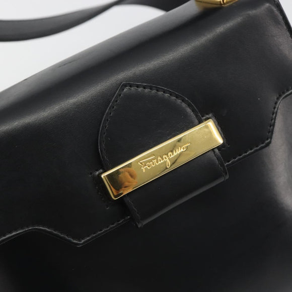 Salvatore Ferragamo Shoulder Bag Leather Black Gold Auth 195262