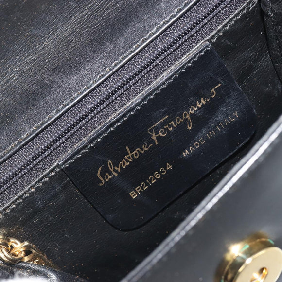 Salvatore Ferragamo Shoulder Bag Leather Black Gold Auth 195262