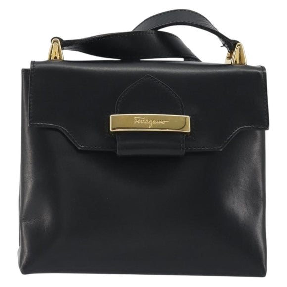 Salvatore Ferragamo Shoulder Bag Leather Black Gold Auth 195262
