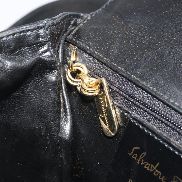 Salvatore Ferragamo Shoulder Bag Leather Black Gold Auth 195262