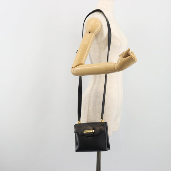 Salvatore Ferragamo Shoulder Bag Leather Black Gold Auth 195262