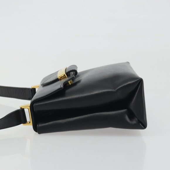 Salvatore Ferragamo Shoulder Bag Leather Black Gold Auth 195262