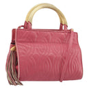 FENDI Macaroni Hand Bag Leather 2way Pink Gold Auth 195263-1