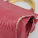 FENDI Macaroni Hand Bag Leather 2way Pink Gold Auth 195263-12