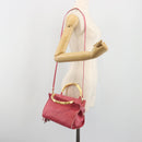FENDI Macaroni Hand Bag Leather 2way Pink Gold Auth 195263-26