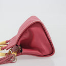 FENDI Macaroni Hand Bag Leather 2way Pink Gold Auth 195263-5