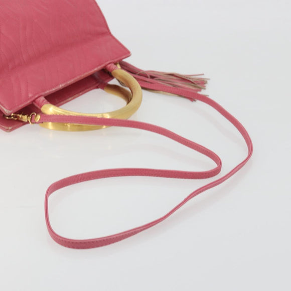 FENDI Macaroni Hand Bag Leather 2way Pink Gold Auth 195263