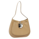 Salvatore Ferragamo Gancini Shoulder Bag Patent Leather Beige Silver Auth 195268-1