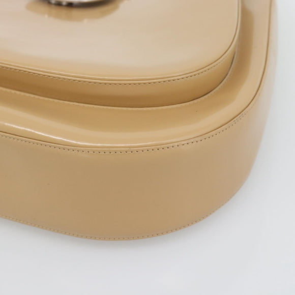 Salvatore Ferragamo Gancini Shoulder Bag Patent Leather Beige Silver Auth 195268