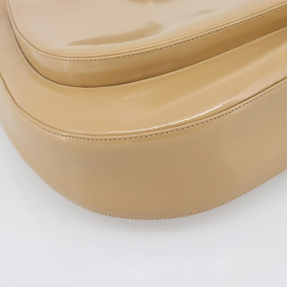 Salvatore Ferragamo Gancini Shoulder Bag Patent Leather Beige Silver Auth 195268