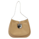 Salvatore Ferragamo Gancini Shoulder Bag Patent Leather Beige Silver Auth 195268-2