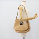 Salvatore Ferragamo Gancini Shoulder Bag Patent Leather Beige Silver Auth 195268-23