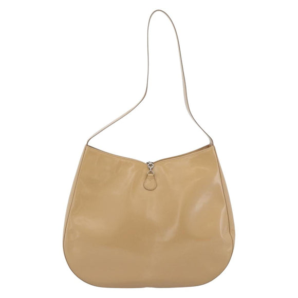 Salvatore Ferragamo Gancini Shoulder Bag Patent Leather Beige Silver Auth 195268