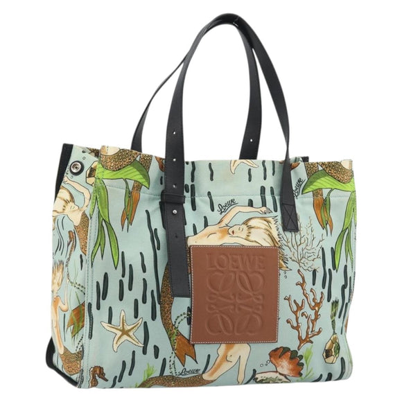 LOEWE Tote Bag Canvas Paula's Ibiza Collaboration Light Blue Silver Auth 195281A