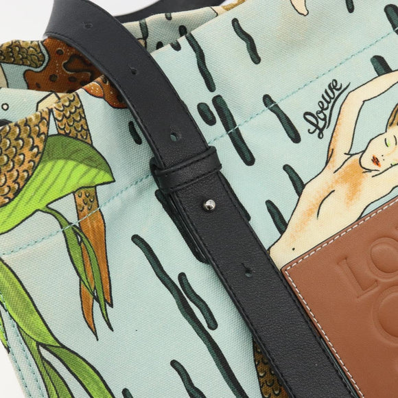 LOEWE Tote Bag Canvas Paula's Ibiza Collaboration Light Blue Silver Auth 195281A