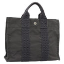 HERMES Her LinePM Hand Bag Canvas Gray Silver Auth 195282A-1