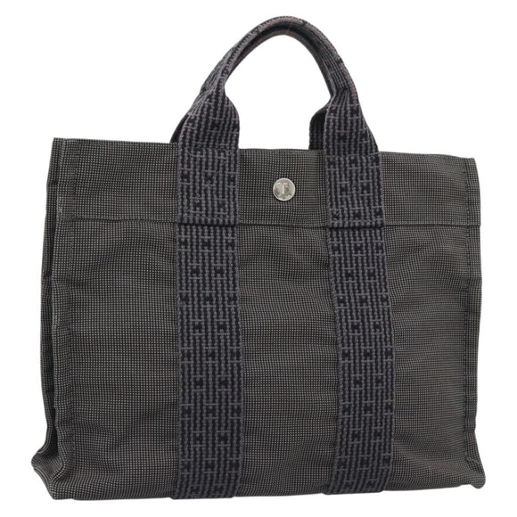 HERMES Her LinePM Hand Bag Canvas Gray Silver Auth 195282A