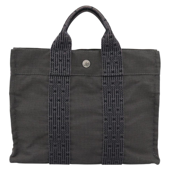 HERMES Her LinePM Hand Bag Canvas Gray Silver Auth 195282A